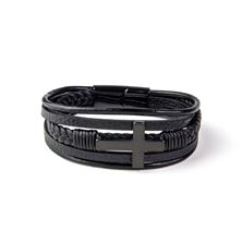 LEATHER MULTI-BAND CROSS BRACELET